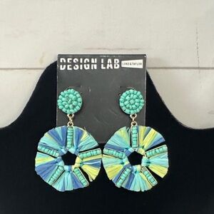 Design Lab Lord & Taylor Blue and Green Raffia Statement Earrings